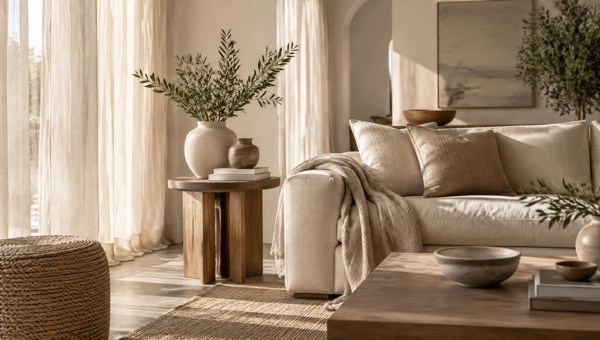 A sunlit living room styled with Nestique Life pieces